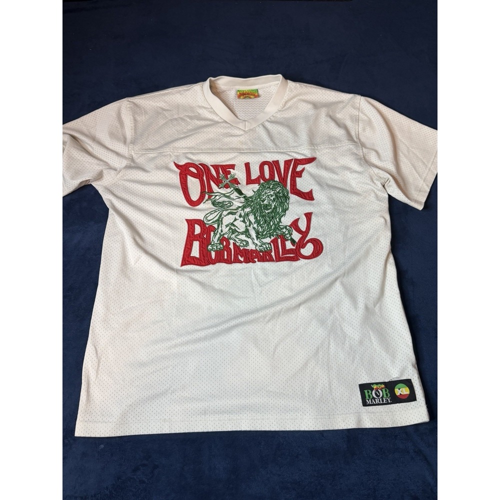 Bob Marley One Love Shoe Palace Jersey Mens XL Lion Embroidery Y2K Mesh White